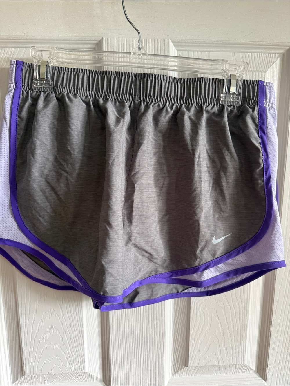 Nike Gray Athletic Shorts with Purple Trim